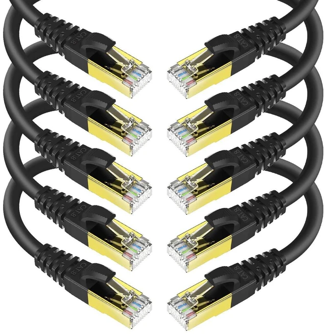 Main image of KASIMO CAT 8 Ethernet Cable 5 Feet, 10 Pack Black Shielded SFTP Internet Network Patch Cord, Heavy Duty High Speed LAN Cables w Gold Plated RJ45 Connector Professional for Router, Modem, Gaming