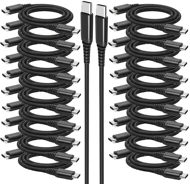 Main image of USB Type C to C Cable Bulk 20-Pack 3.3ft Braided Fast Charging 3A Quick Charger Compatible with iPhone 17/17 Pro/16e/16/15 Pro Max, Samsung Galaxy S25 S24 S10 S9 S8 Plus, Note 10 9 8, LG V50