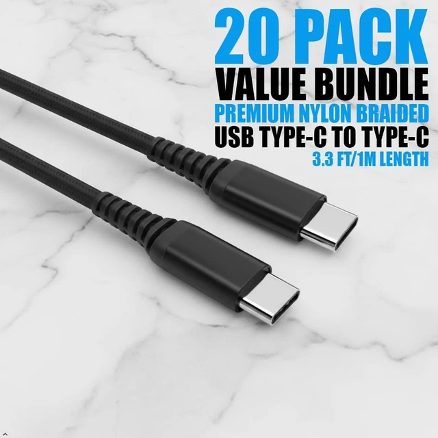 Alt view image 2 of 7 - USB Type C to C Cable Bulk 20-Pack 3.3ft Braided Fast Charging 3A Quick Charger Compatible with iPhone 17/17 Pro/16e/16/15 Pro Max, Samsung Galaxy S25 S24 S10 S9 S8 Plus, Note 10 9 8, LG V50