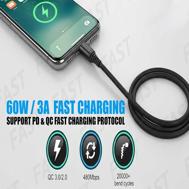 Alt view image 3 of 7 - USB Type C to C Cable Bulk 20-Pack 3.3ft Braided Fast Charging 3A Quick Charger Compatible with iPhone 17/17 Pro/16e/16/15 Pro Max, Samsung Galaxy S25 S24 S10 S9 S8 Plus, Note 10 9 8, LG V50