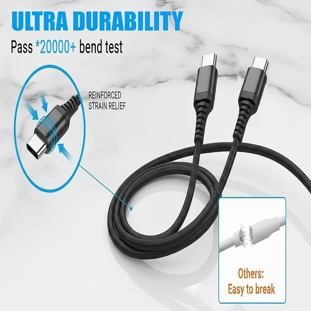 Alt view image 6 of 7 - USB Type C to C Cable Bulk 20-Pack 3.3ft Braided Fast Charging 3A Quick Charger Compatible with iPhone 17/17 Pro/16e/16/15 Pro Max, Samsung Galaxy S25 S24 S10 S9 S8 Plus, Note 10 9 8, LG V50