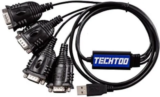Main image of TECHTOO 4 Port Professional FTDI CHIP USB to RS232 Serial Cable DB9 Serial Adapter Converter 9-Pin Male to Male with Hexnuts (W/Hexnuts, 4 RS232 Port)