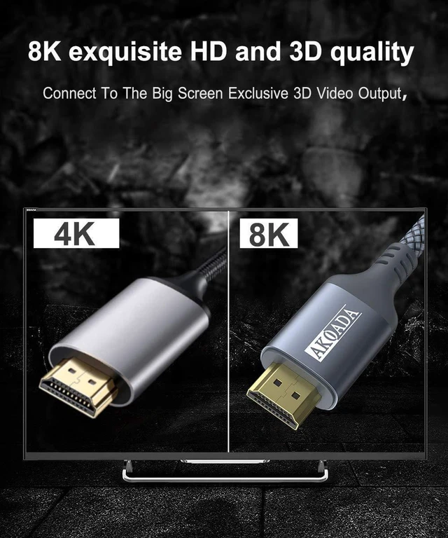 Alt view image 3 of 6 - 2 Pack 8K HDMI Cable 10ft, RayLove Ultra HD HDMI 2.1 Cable Support High Speed 48Gbps 8K@60Hz, 4K@120Hz, Dynamic HDR, eARC Compatible with Newest Apple TV,Samsung QLED TV,Xbox Series X,PS5