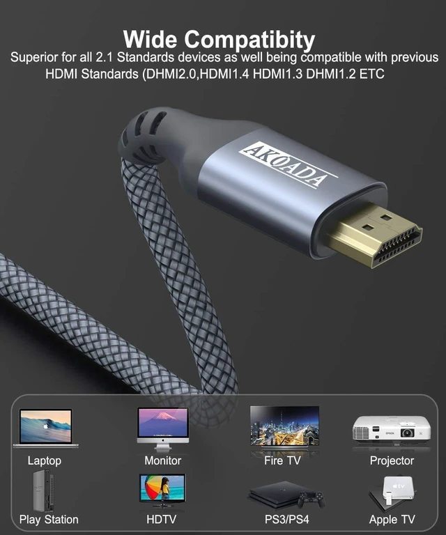 Alt view image 4 of 6 - 2 Pack 8K HDMI Cable 10ft, RayLove Ultra HD HDMI 2.1 Cable Support High Speed 48Gbps 8K@60Hz, 4K@120Hz, Dynamic HDR, eARC Compatible with Newest Apple TV,Samsung QLED TV,Xbox Series X,PS5