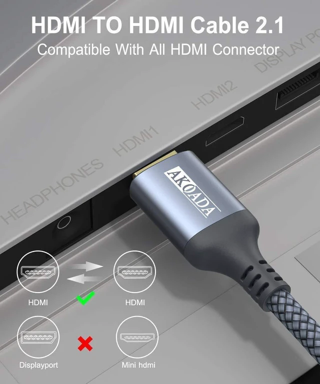 Alt view image 5 of 6 - 2 Pack 8K HDMI Cable 10ft, RayLove Ultra HD HDMI 2.1 Cable Support High Speed 48Gbps 8K@60Hz, 4K@120Hz, Dynamic HDR, eARC Compatible with Newest Apple TV,Samsung QLED TV,Xbox Series X,PS5