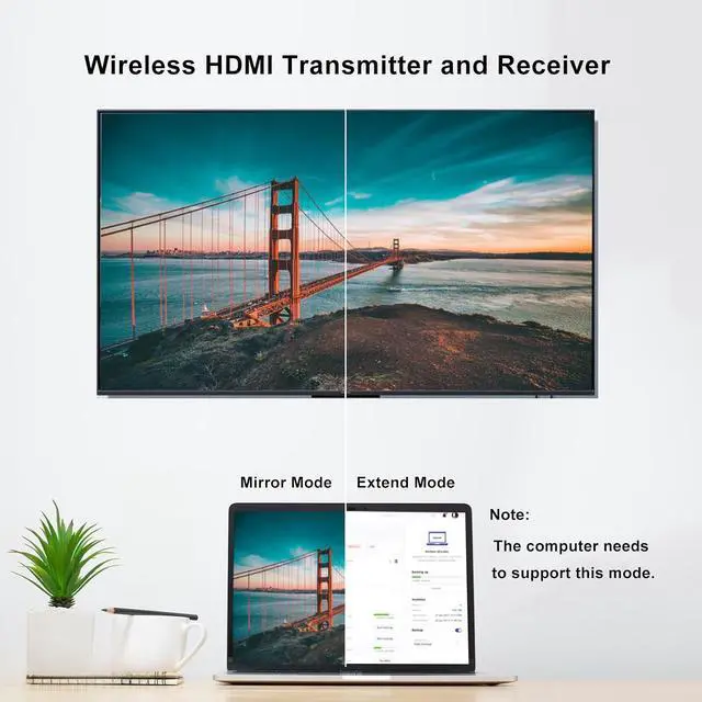 Alt view image 4 of 7 - Heart Horse Wireless HDMI Transmitter and Receiver Portable HDMI Wireless Extender Plug and Play 5GHz 1080P 60fps Video Audio Projection for Laptop, DSLR, PC, Projector, HDTV (98FT/30M)