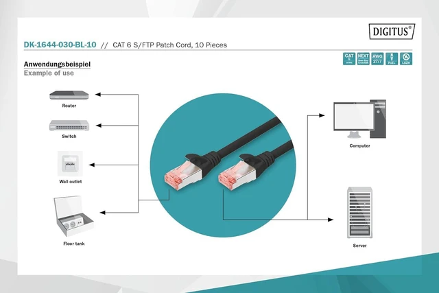 Alt view image 4 of 5 - DIGITUS CAT 6 S-FTP Patch Cord, Cu, LSZH AWG 27/7, Length 3 m, 10 Pieces, Color Black