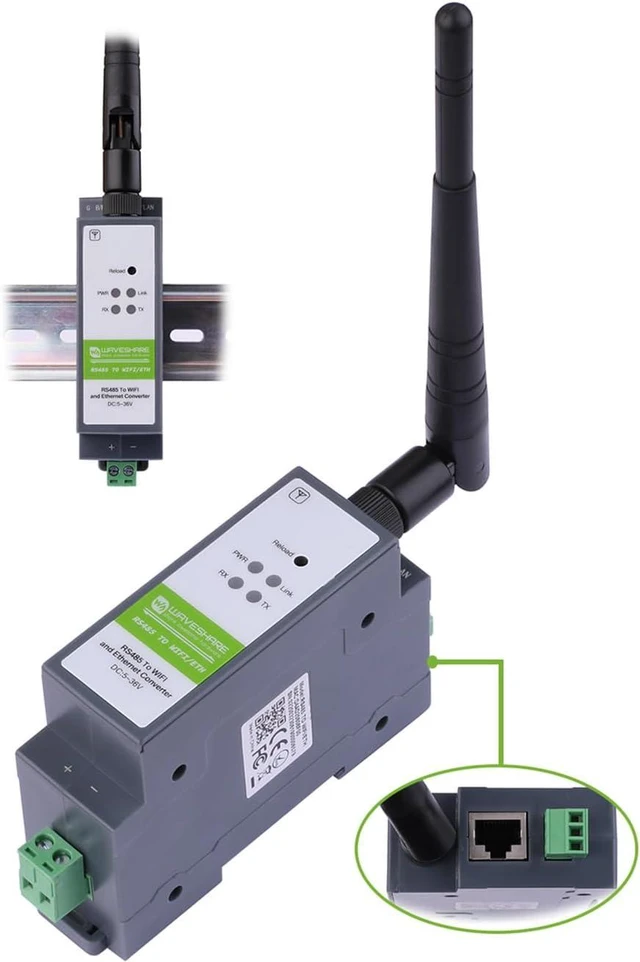 Main image of RS485 to WiFi/Ethernet (ETH) Converter Module, Rail-Mount Serial Server, Modbus/MQTT Gateway