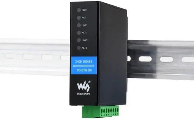 Alt view image 2 of 3 - 2-Ch RS485 to RJ45 Ethernet Serial Server Dual Channels RS485 Independent Operation Double Ethernet Ports Rail-Mount Industrial Isolated Module (Common Network Port)