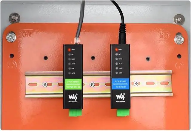 Alt view image 3 of 3 - 2-Ch RS485 to RJ45 Ethernet Serial Server Dual Channels RS485 Independent Operation Double Ethernet Ports Rail-Mount Industrial Isolated Module (Common Network Port)
