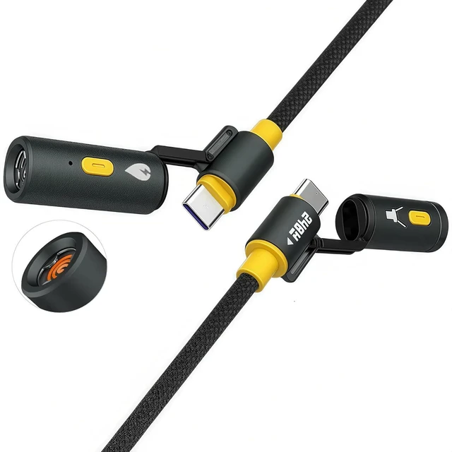 Main image of chubbycable ChubbyWild 240W Rugged Charging Cable with Arc Ignite and Emergency Light USB C Fast Charging Cable for Outdoor Emergency Use, 240W Coil Lighter & LED-Yellow