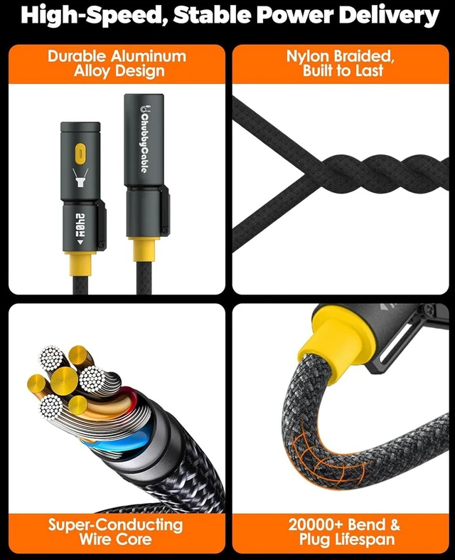 Alt view image 6 of 7 - chubbycable ChubbyWild 240W Rugged Charging Cable with Arc Ignite and Emergency Light USB C Fast Charging Cable for Outdoor Emergency Use, 240W Coil Lighter & LED-Yellow