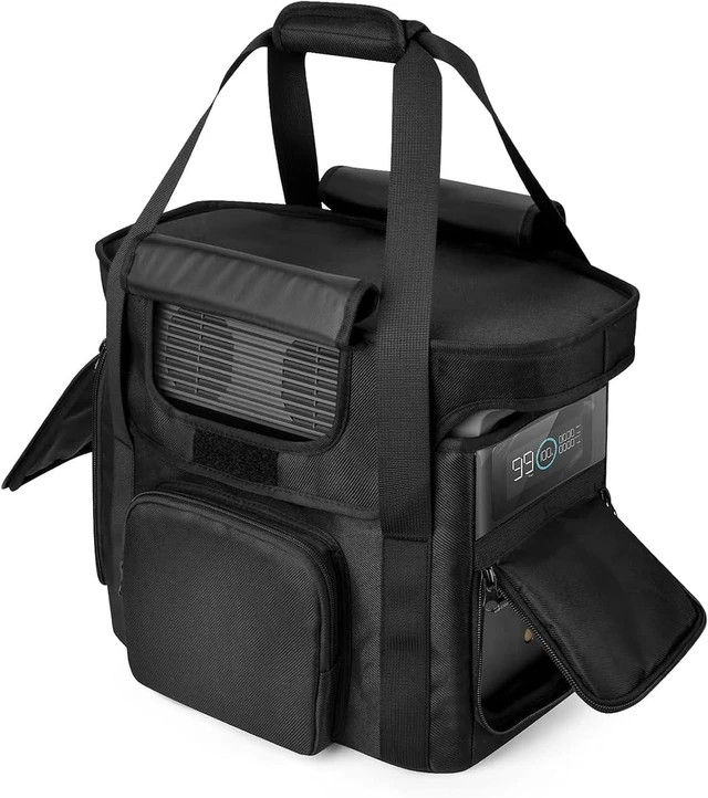 Main image of Portable Power Station Storage Bag Compatible with EcoFlow Delta 2 - with Shoulder Strap, Side Zipper and Cable Storage Pocket for Camping, RVing and Outdoor Use (Black)