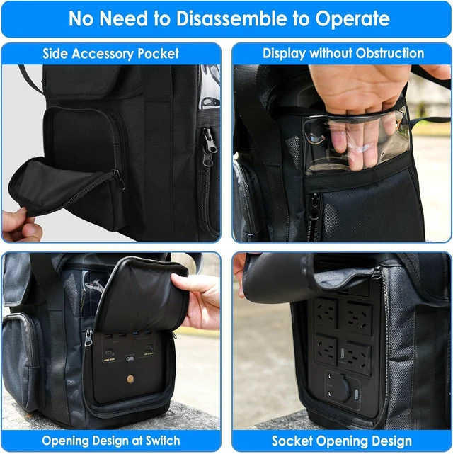 Alt view image 5 of 6 - Portable Power Station Storage Bag Compatible with EcoFlow Delta 2 - with Shoulder Strap, Side Zipper and Cable Storage Pocket for Camping, RVing and Outdoor Use (Black)