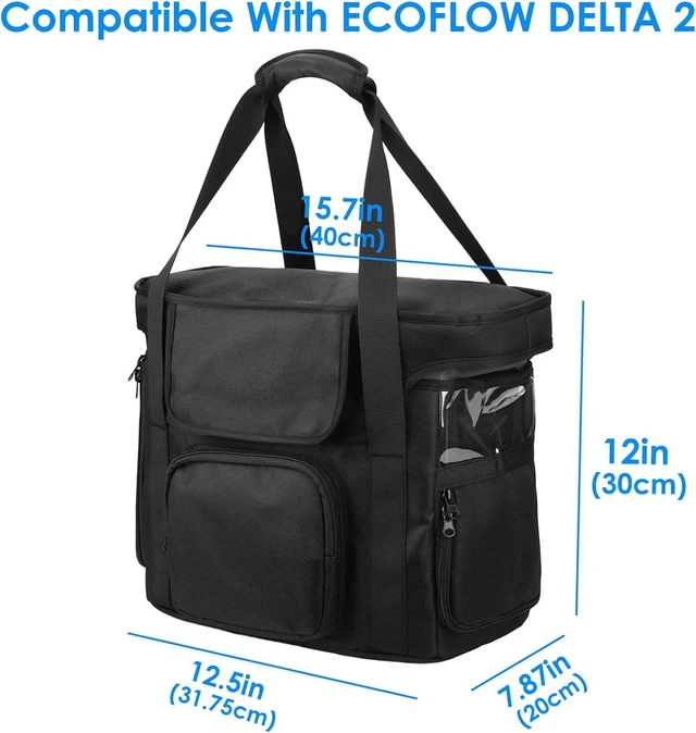 Alt view image 2 of 6 - Portable Power Station Storage Bag Compatible with EcoFlow Delta 2 - with Shoulder Strap, Side Zipper and Cable Storage Pocket for Camping, RVing and Outdoor Use (Black)