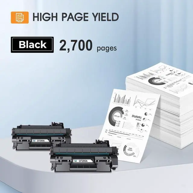 Alt view image 3 of 7 - CF280A 80A Toner Cartridge Compatible for HP 80A CF280A CF280X 80X for HP Laserjet Pro 400 M401n M401dn MFP M425dn M401dne M401dw M425dw M425 M401 Printer Toner Ink(Black, 2-Pack)