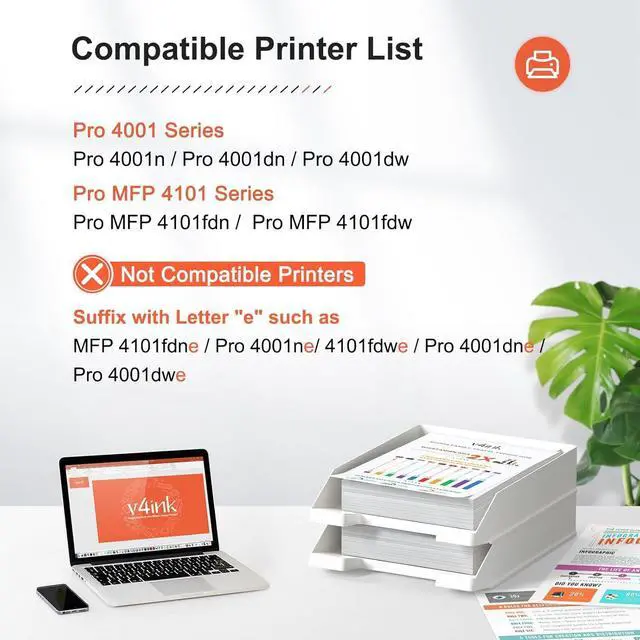 Alt view image 2 of 5 - v4ink 148X W1480X High Yield (with Chip) Compatible Toner Cartridge Replacement for HP 148A 148X W1480A W1480X for HP Pro 4001 4001n 4001dw 4001dn MFP 4101 4101fdw 4101fdn Printer Ink (2-Pack Black)