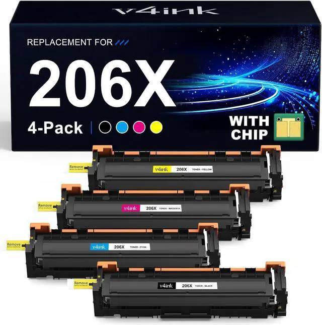 Main image of 206X Toner Cartridge 4 Pack (Latest Upgraded Chip) Compatible Replacement for HP 206X 206A W2110X W2111X W2113X W2112X use with HP Color Pro M255 M255dw MFP M283fdw M283cdw M283 M282nw Printer