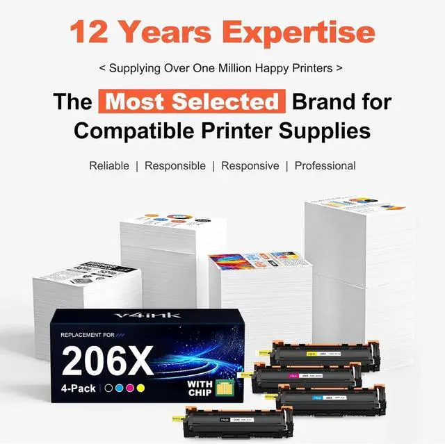 Alt view image 7 of 7 - 206X Toner Cartridge 4 Pack (Latest Upgraded Chip) Compatible Replacement for HP 206X 206A W2110X W2111X W2113X W2112X use with HP Color Pro M255 M255dw MFP M283fdw M283cdw M283 M282nw Printer