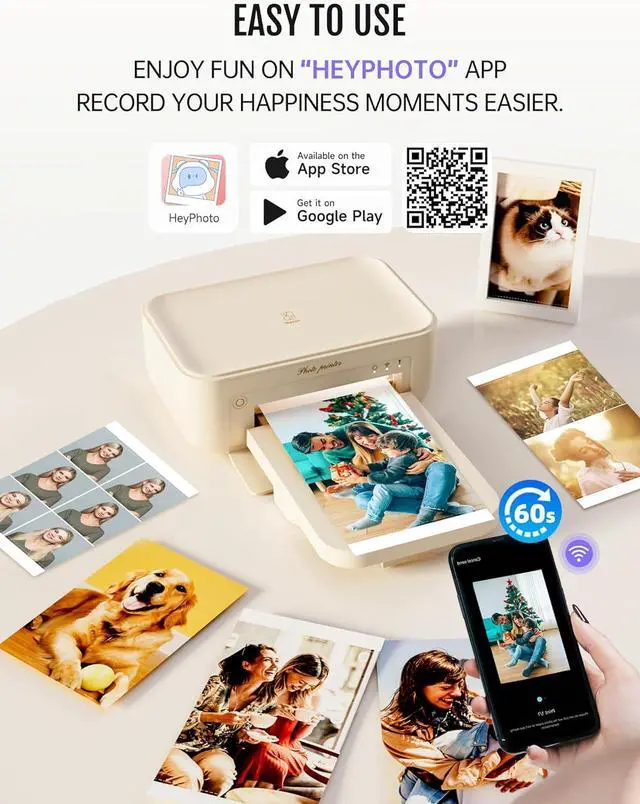 Alt view image 3 of 7 - iDPRT 4x6 Photo Printer, CP4100 Instant Photo Printer for iPhone & Android with 108 Sheets & 2 Cartridges, Wireless Portable Picture Printer, 300DPi Thermal Dye Sublimation, Beige