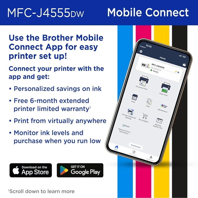 Alt view image 6 of 7 - Brother INKvestment 4555 Wireless Color Inkjet All-in-One Printer with 2.7 Color Touchscreen and 2 Paper Trays | Includes Refresh Subscription Trial(1) (MFC-J4555DW)