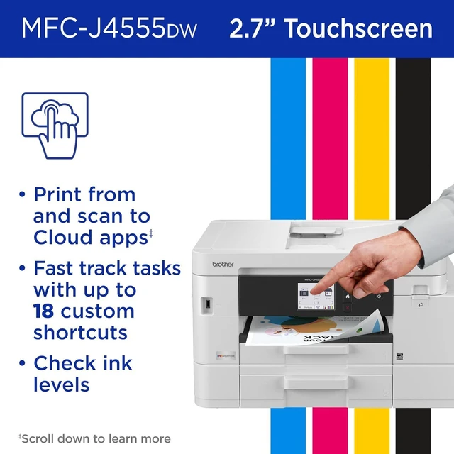 Alt view image 7 of 7 - Brother INKvestment 4555 Wireless Color Inkjet All-in-One Printer with 2.7 Color Touchscreen and 2 Paper Trays | Includes Refresh Subscription Trial(1) (MFC-J4555DW)