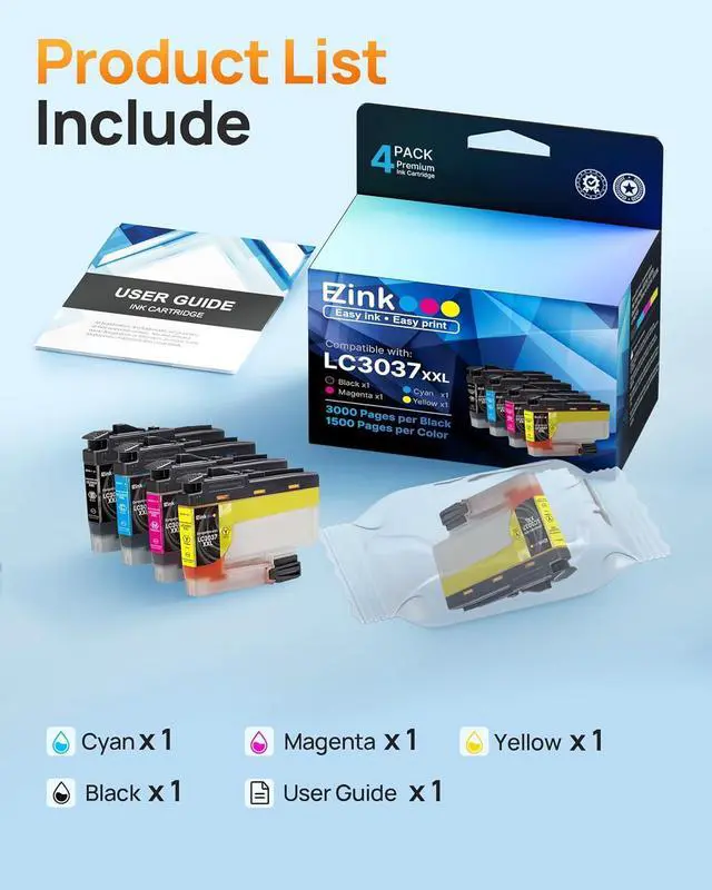 Alt view image 5 of 7 - E-Z Ink LC3037XXL Replacement for Brother LC3037 XXL LC3039 Ink Cartridges Super High Yield to Use with Brother MFC-J5845DW MFC-J5845DW XL MFC-J5945DW MFC-J6545DW MFC-J6545DW XL MFC-J6945DW (4 Pack)