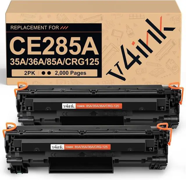 Main image of V4INK Compatible Toner Cartridge Replacement for HP CE285A 85A 35A 36A Canon 125 (Black, 2-Pack), for use in HP LaserJet Pro P1102 P1102w P1110 M1212 M1212NF MFP M1217NFW M1132 M1214 Canon MF3010