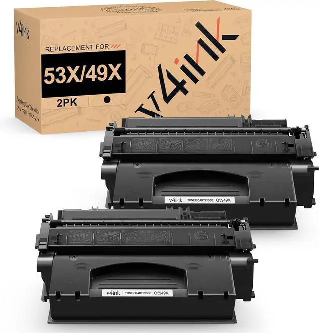 Main image of V4INK Compatible Toner Cartridge Replacement for HP 49X Q5949X HP 53X 7553X (Black, 2-Pack), for use in HP Laserjet P2010 P2014 P2015 P2015d P2015dn P2015n P2015x M2727MFP M2727nf MFP Printer