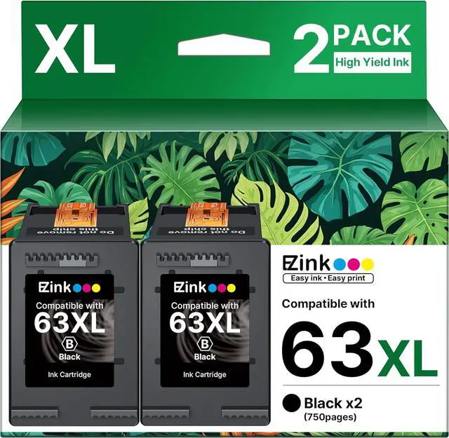 Main image of E-Z Ink (TM Remanufactured Ink Cartridge Replacement for HP 63XL 63 XL to Use with Officejet 3830 5255 5258 4650 4655 3833 5222 Envy 4520 4512 Deskjet 3632 1112 3637 3630 3634 Printer (2 Black)