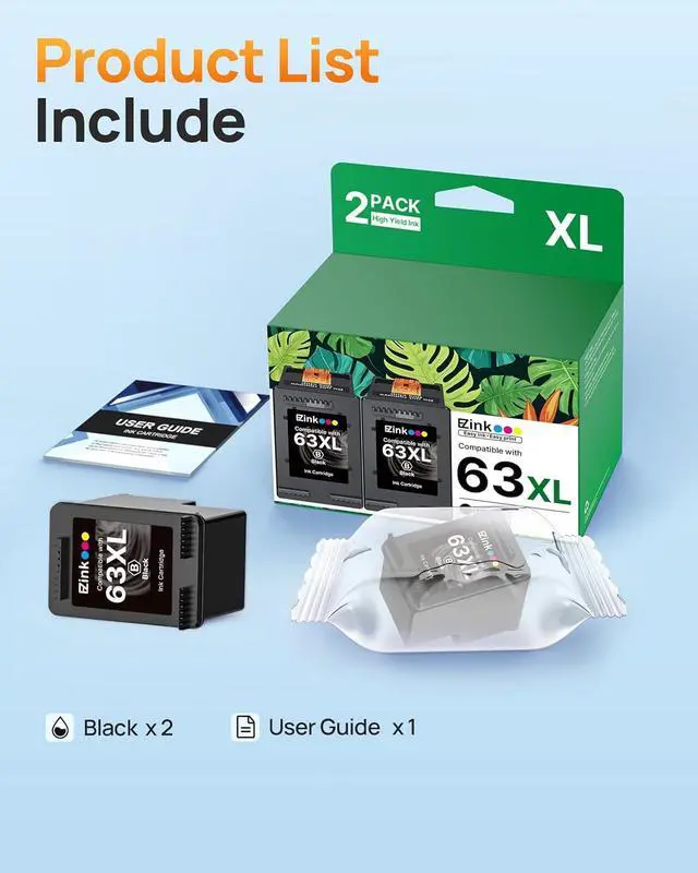 Alt view image 5 of 7 - E-Z Ink (TM Remanufactured Ink Cartridge Replacement for HP 63XL 63 XL to Use with Officejet 3830 5255 5258 4650 4655 3833 5222 Envy 4520 4512 Deskjet 3632 1112 3637 3630 3634 Printer (2 Black)