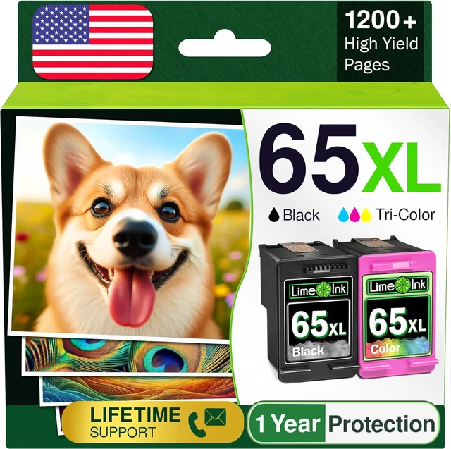 Main image of Limeink 2 Remanufactured Ink Cartridges Replacement for HP Ink 65 65XL for HP 65 Ink Cartridges Black Color Combo Pack for HP65 XL Ink Cartridges 65xl Ink Cartridge for HP Printers - 1 Black, 1 Color