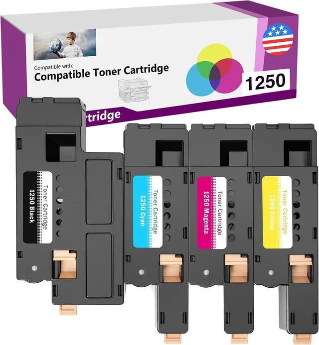 Main image of Limeink 4 Pack Compatible High Yield Toner Cartridges Replacement for Dell 1250 Laser Printers 1250c 1355cn 1350cnw 1355w 1355cnw C1760nw C1765nf C1760 C1765nfw (1 Black, 1 Cyan, 1 Magenta, 1 Yellow)