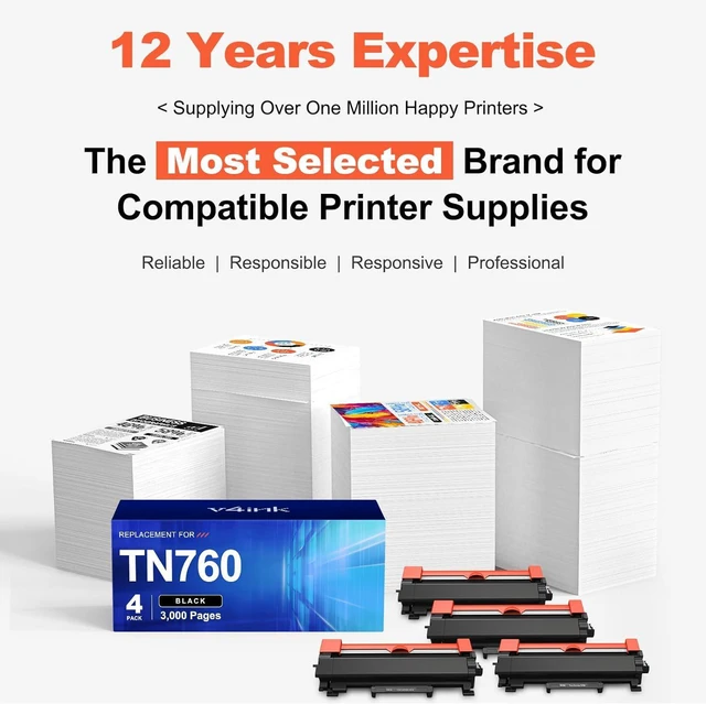 Alt view image 6 of 6 - V4ink Compatible TN760 Toner Cartridge Replacement for Brother TN760 TN-760 TN-730 TN730 use with DCP-L2550DW HL-L2350DW HL-L2370DW HL-L2390DW HL-L2395DW MFC-L2710DW MFC-L2750DW Printer(4 Black)