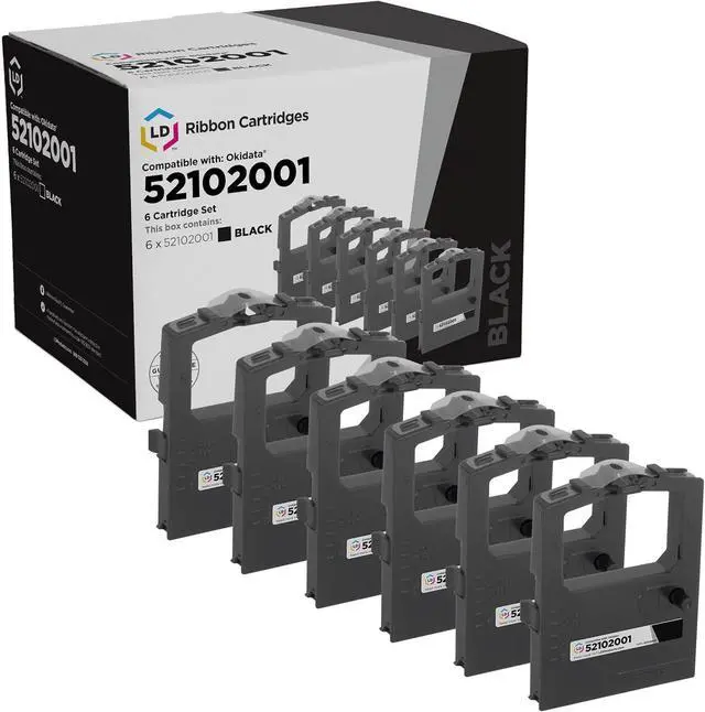 Main image of LD Compatible Printer Ribbon Cartridge Replacements for Okidata 52102001 (Black, 6-Pack)