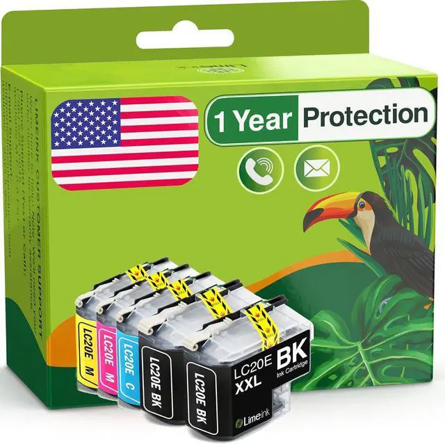 Main image of Limeink 5 Pack Remanufactured LC20E Super High Yield Ink Cartridges Compatible with MFC-J5920DW MFC-J985DW XL MFC-J775DW Printers LC20EBK LC20EM LC20EC XXL LC20EY -2 Black, 1 Cyan, 1 Magenta, 1 Yellow