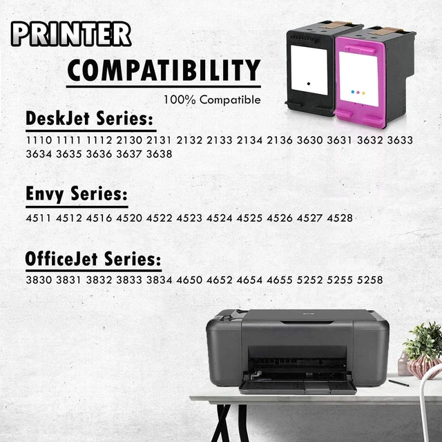 Alt view image 6 of 6 - 1 Set of 2 Inkfirst Remanufactured Ink Cartridges Replacement for HP 63XL Black Tri-color Officejet 3833 3830 5255 4650 4655 4652 Envy 4520 4512 4516 4522 Deskjet 3630 3632 2130 2132 Ink Level Display