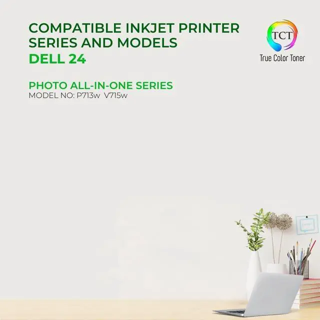 Alt view image 2 of 6 - TCT Compatible Ink Cartridge Replacement for Dell 24 Series T109N T110N Works with Dell P713w V715w Printers (1 Black 330-5287, 1 Color 330-3288) - 2 Pack