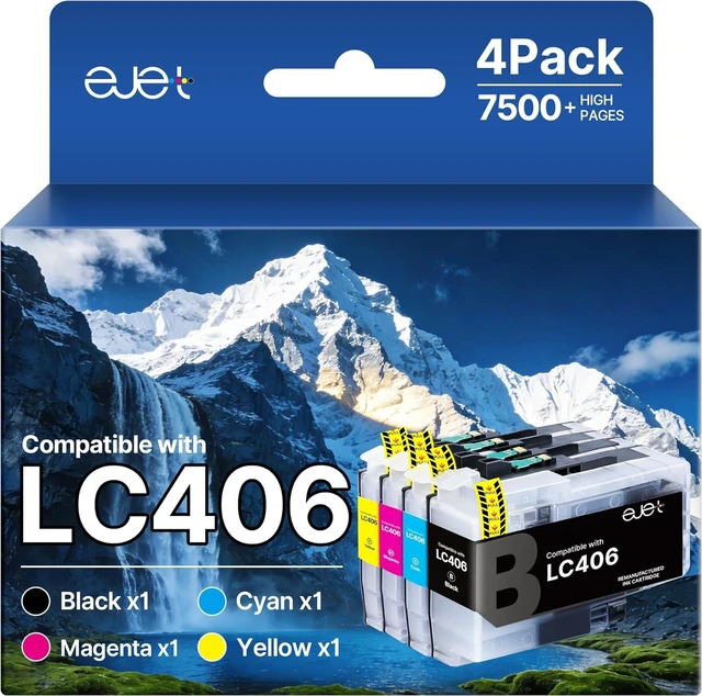 Main image of ejet LC406 Ink Cartridges LC406xl Compatible for Brother LC406 Ink Cartridges for Brother Printer Use with MFC-J4335DW Printers
