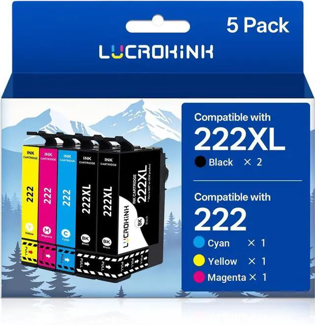 Main image of 222XL 222 Remanufactured Ink Cartridges Combo Pack for Expression Home XP-5200 Workforce WF-2960 Printer (5 Pack, Black Cyan Yellow Magenta)