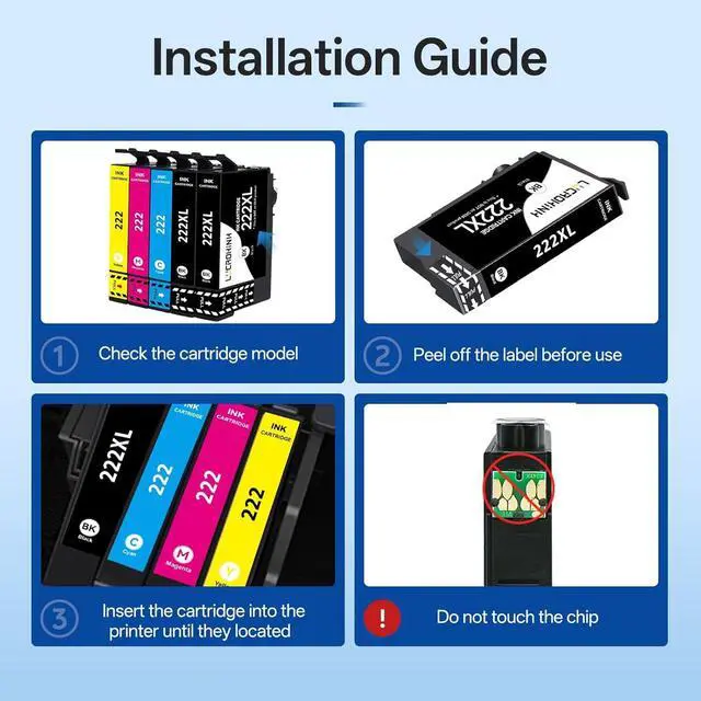 Alt view image 5 of 7 - 222XL 222 Remanufactured Ink Cartridges Combo Pack for Expression Home XP-5200 Workforce WF-2960 Printer (5 Pack, Black Cyan Yellow Magenta)