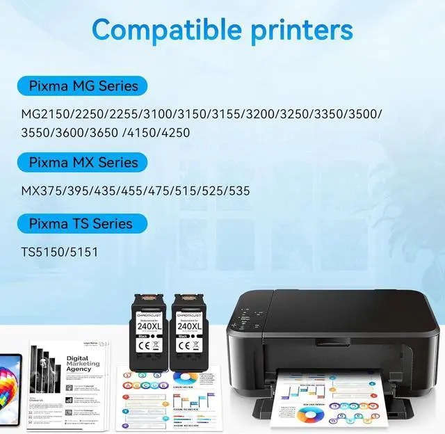 Alt view image 2 of 7 - 240XL Black Ink Cartridges Compatible for Canon 240XL Black Ink Cartridge Printer Ink 240 PG240XL PG-240XL Fit for PIXMA MG3620 MG3600 TS5120 TS5100 MG3220 MG3520 MG2120 MX472 (2 Black)