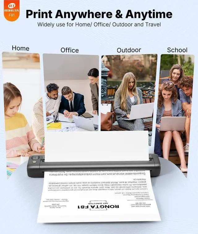 Alt view image 7 of 7 - Rongta Portable Printers Wireless for Travel, Bluetooth Mobile Printer, Thermal Inkless Printer for School/Office/Home Use, Compatible with Android,iOS & Laptop (Gray)