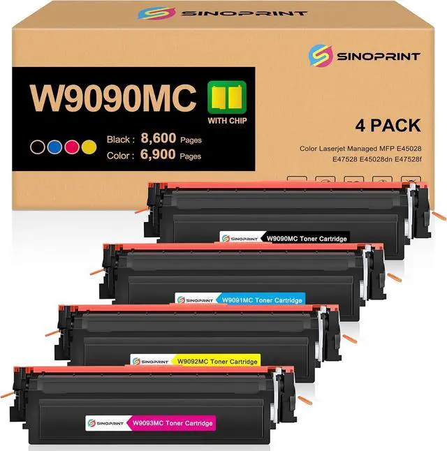 Main image of W9090MC Toner Cartridge Compatible for HP W9090MC W9091MC W9093MC W9092MC High Yield Ink Cartridges Replacement for HP Color LaserJet Managed E45028dn MFP E47528f Printers (4 Packs B/C/M/Y)
