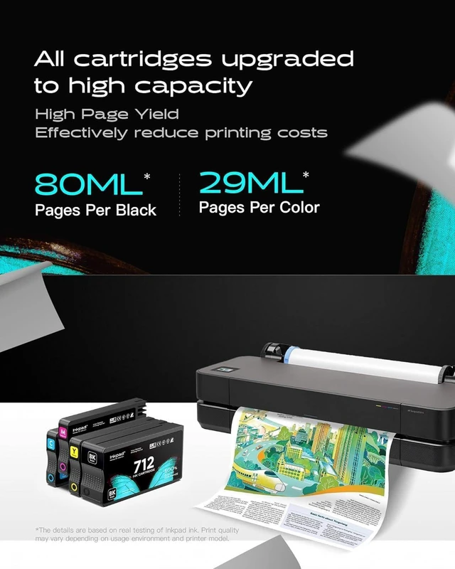 Alt view image 2 of 6 - 712 Compatible Ink Cartridges Combo Pack Replacement for HP 712 XL 712XL Compatible with DesignJet T210 T230 T250 T630 T650 Studio Plotter Printers (4 Pack, 80-ml Black + 29-ml Cyan/Magenta/Yellow)