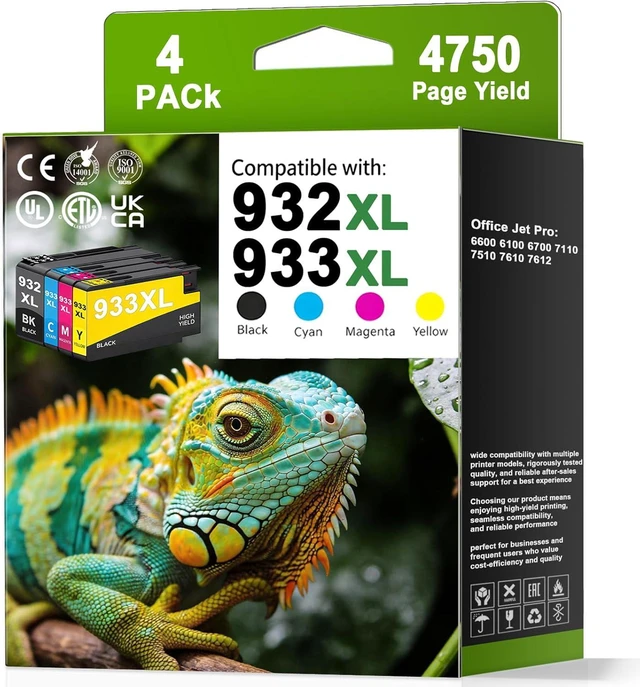 Main image of 932XL 933XL High Yield Ink Cartridges Replacement for HP 932 XL 933 XL Ink Cartridges for Office Jet Pro 6600 6100 6700 7110 7510 7610 7612 Printer (4 Pack B/C/M/Y)