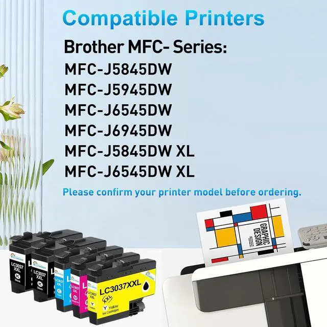 Alt view image 2 of 6 - LC3037XXL High Yield Ink Cartridges Replacement for Brother LC3037 XXL for MFC-J6945DW MFC-J5945DW MFC-J5845DW XL MFC-J6545DW XL Printer (2BK+C/M/Y, 5-Pack)