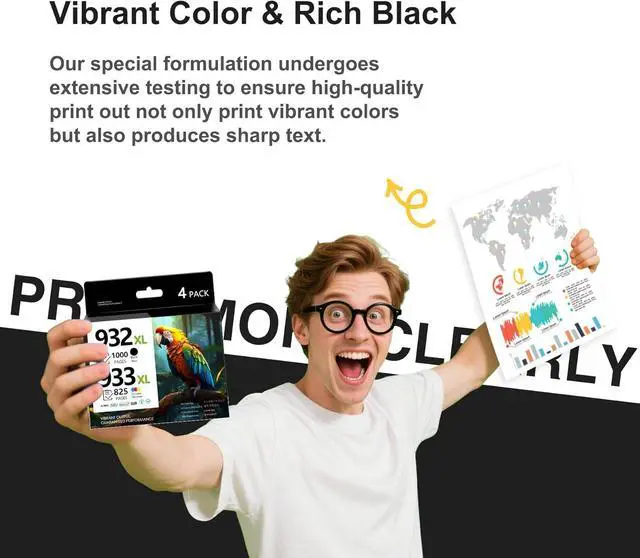 Alt view image 4 of 7 - 932XL 933XL Ink Cartridge Combo Pack Replacement for HP 932 xl 933 xl Ink cartridges to use with Officejet 6600 6100 6700 7110 7510 7610 7612 Printer (1 Black, 1 Cyan, 1 Magenta,1 Yellow) 4 Pack
