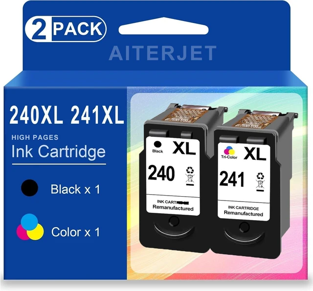 Main image of 240 241 Ink Remanufactured Ink Cartridge Replacement for Canon 240 240XL 241 241XL to use with Pixma MG3620 MG3520 MX472 TS5120 MX452 MX432 MX532 MG3220 Printer (Black & Color XL Combo Pack)
