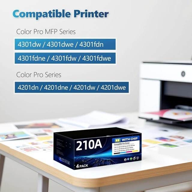 Alt view image 2 of 7 - 210A Toner Cartridges 4-Pack Compatible HP 210X 210A W2100A W2101A W2102A W2103A Toner Cartridges Replacement for Color Pro MFP 4301dw 4301fdn 4301fdw Color Pro 4201dw(Black/Cyan/Magenta/Yellow)